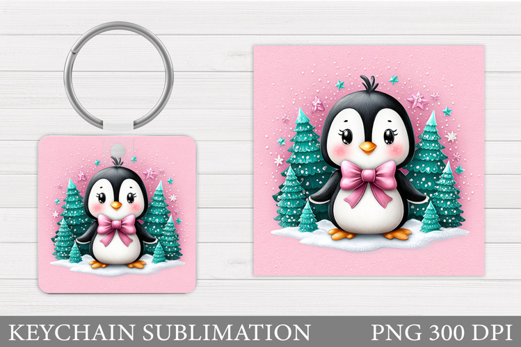 Cute Penguin Keychain Design. Christmas Keychain Sublimation