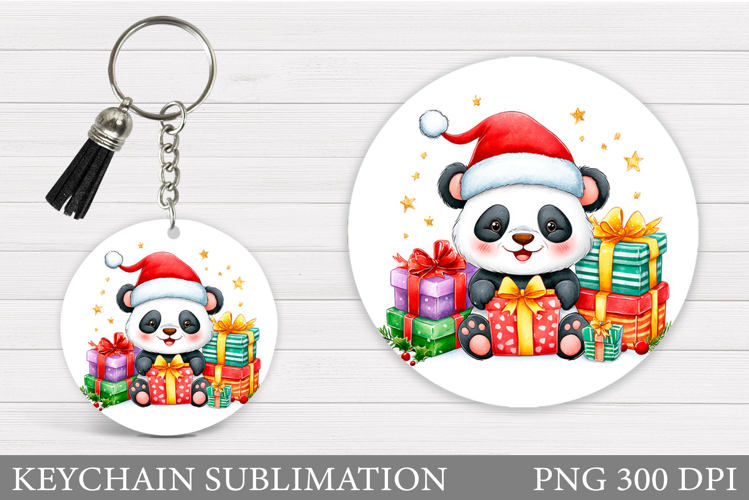Christmas Panda Keychain. Winter Panda Keychain Sublimation