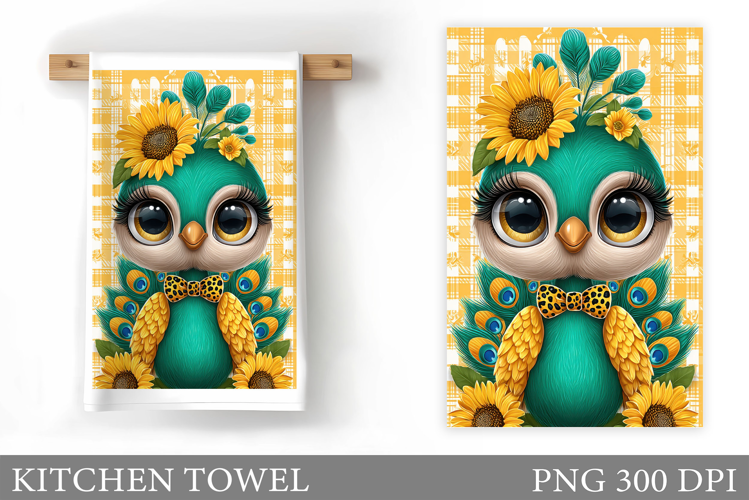 Cute Peacock Kitchen Towel. Peacock Sublimation