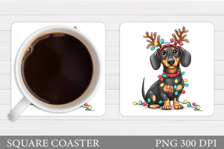 Christmas Dachshund Coaster. Christmas Coaster Sublimation