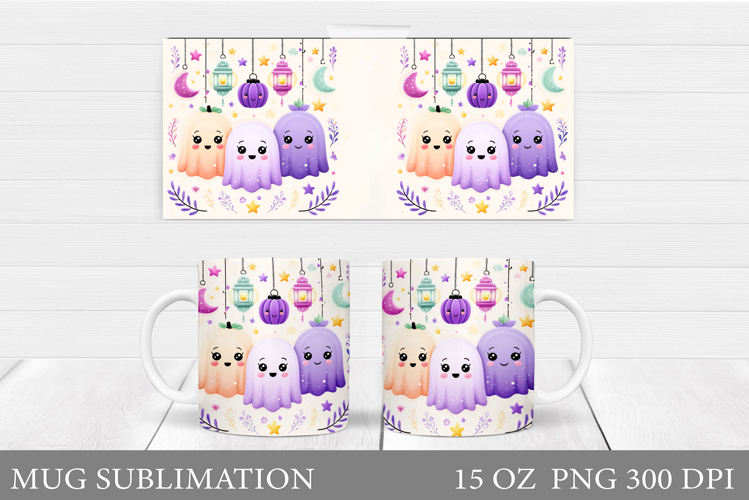 Cute Ghost Mug Design. Cute Halloween Mug Sublimation