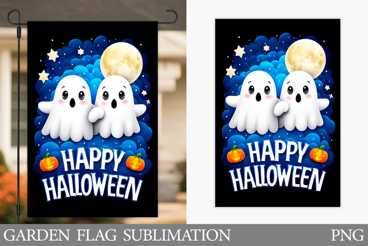 Cute Halloween Garden Flag. Cute Ghost Pumpkin Garden Flag example image 1