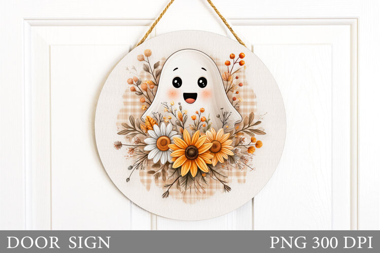 Cute Ghost Door Sign Design. Halloween Door Sign Sublimation example image 1