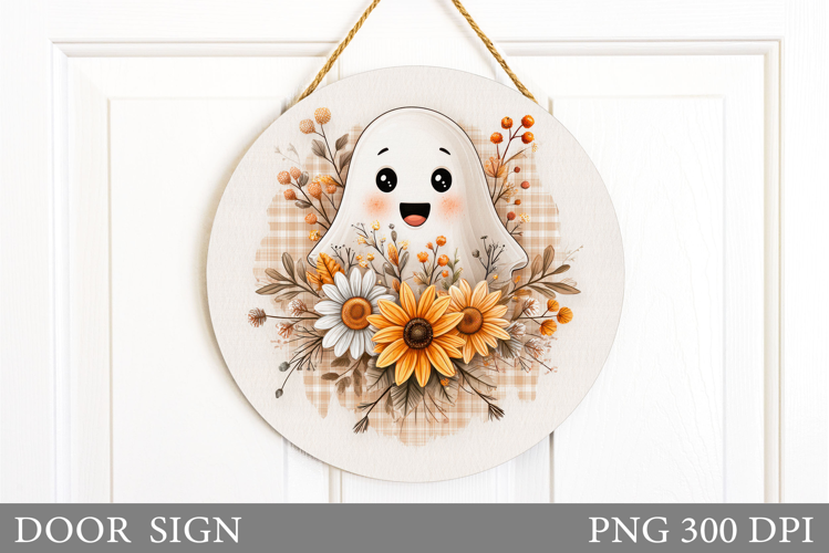 Cute Ghost Door Sign Design. Halloween Door Sign Sublimation
