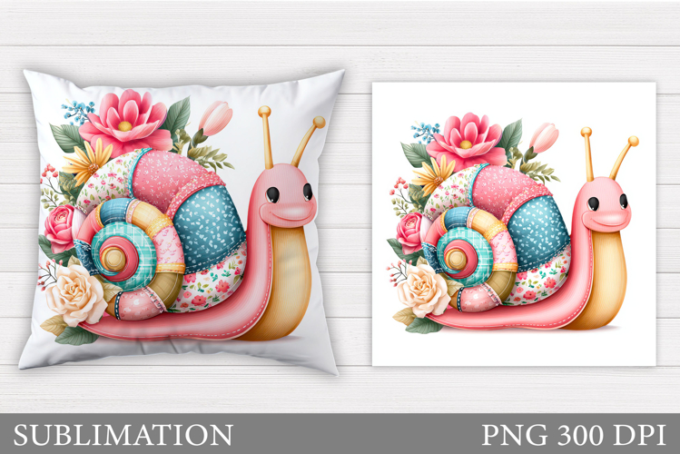 Patchwork Snail Pillow Design. Cute Snail Sublimation