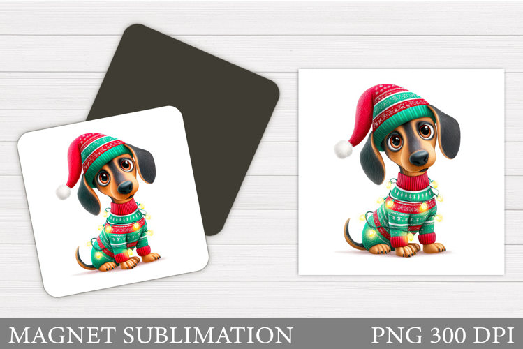 Christmas Dachshund Magnet. Christmas Magnet Sublimation