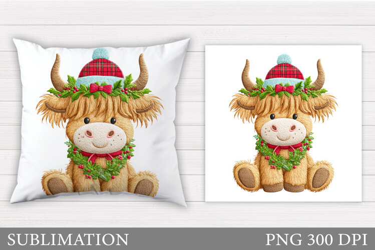 Christmas Cow Pillow Design. Christmas Pillow Sublimation example image 1