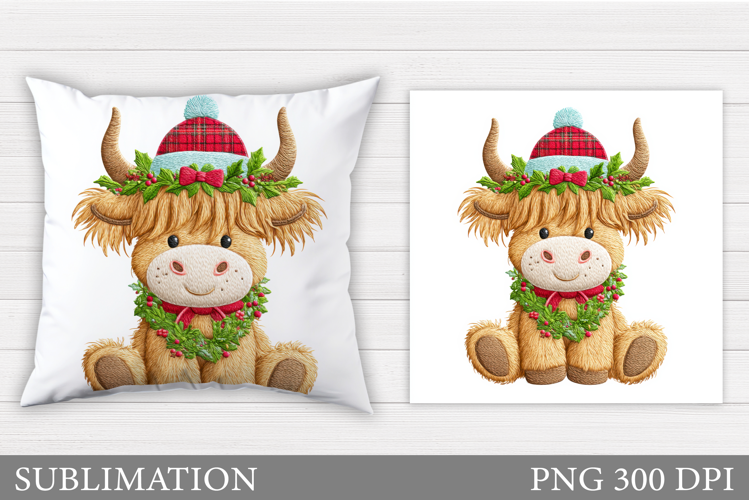 Christmas Cow Pillow Design. Christmas Pillow Sublimation