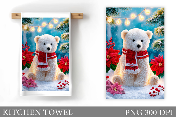Polar Bear Kitchen Towel. Christmas Kitchen Towel Design