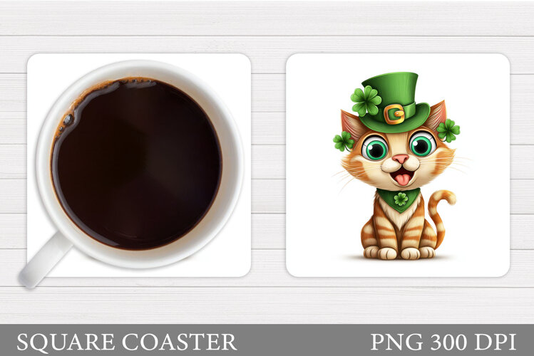 St Patrick Cat Coaster. St Patrick Coaster Sublimation example image 1