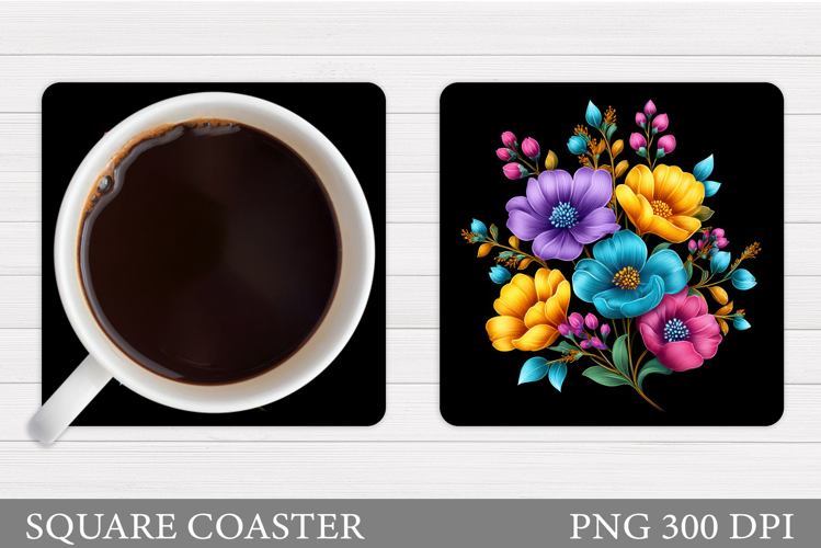 Flowers Coaster Sublimation. Floral Coaster Design