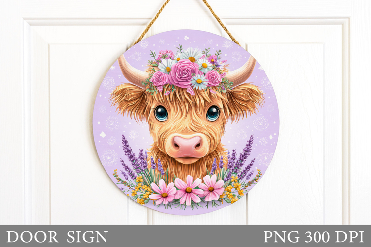 Cute Cow Door Sign Design. Cow Flowers Door Sign Sublimation