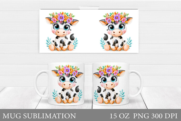 Cute Cow Mug Sublimation. Funny Cow Mug Wrap Design example image 1