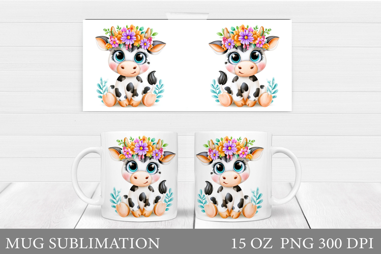 Cute Cow Mug Sublimation. Funny Cow Mug Wrap Design