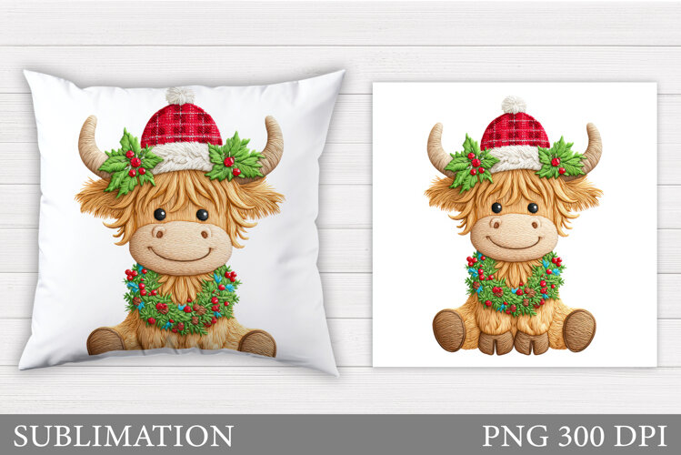Christmas Cow Pillow Design. Christmas Pillow Sublimation example image 1