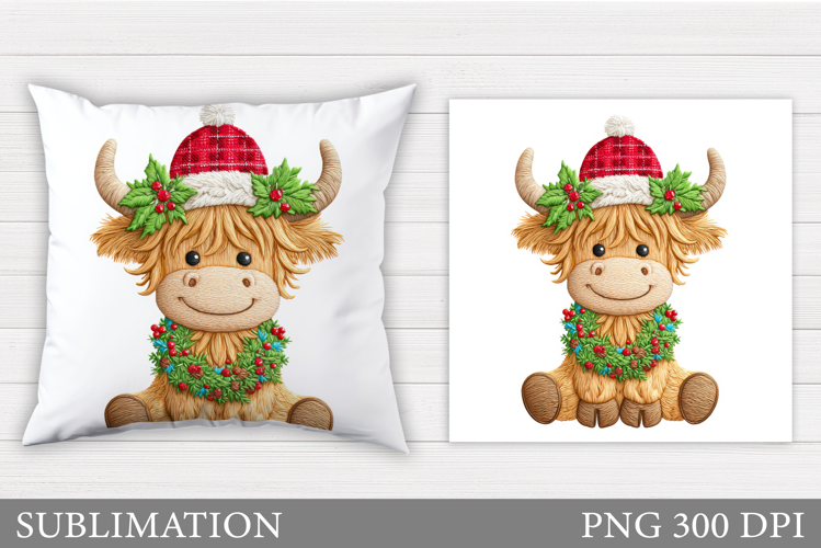 Christmas Cow Pillow Design. Christmas Pillow Sublimation
