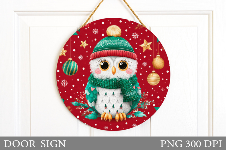 Christmas Owl Door Sign. Christmas Door Sign Sublimation