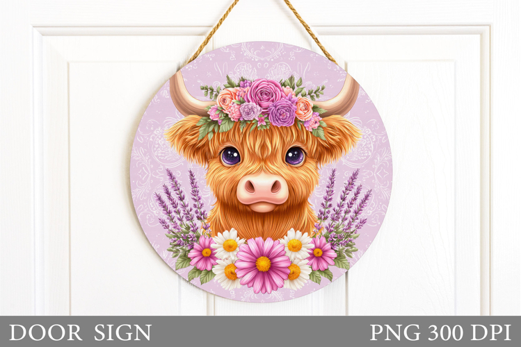 Cute Cow Door Sign Design. Cow Flowers Door Sign Sublimation