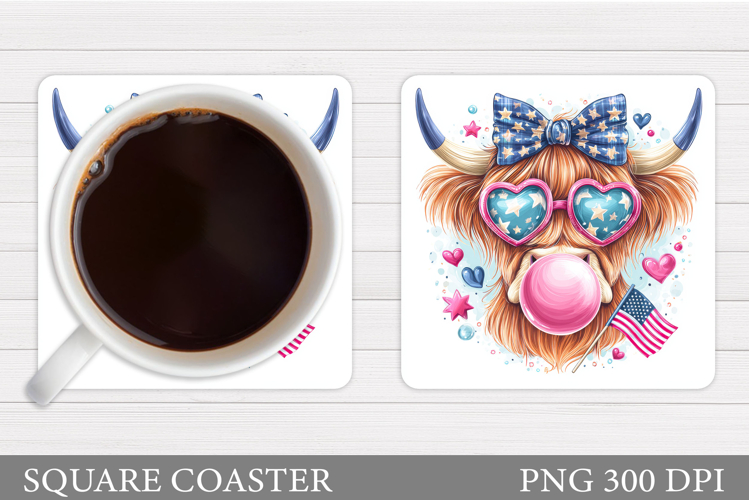 Patriotic Cow Coaster Design. Patriotic Cow Sublimation