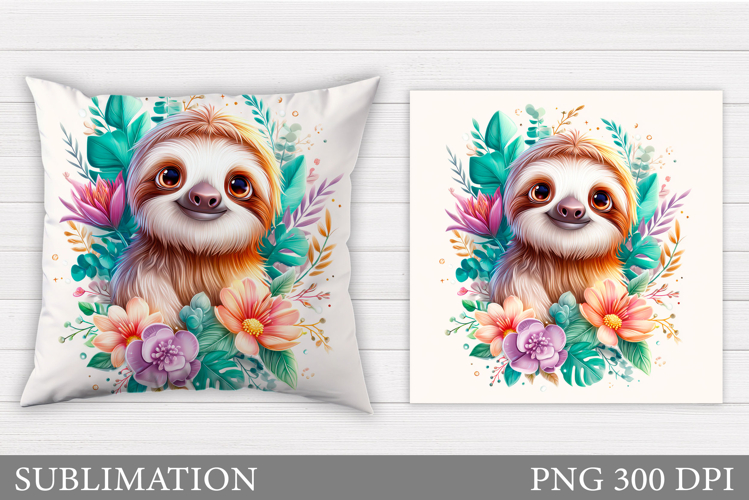 Cute Sloth Pillow Design. Cute Sloth Sublimation example image 1
