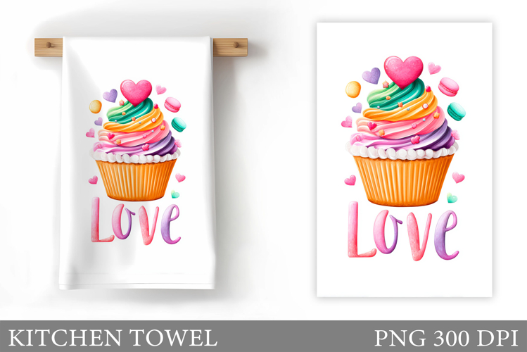 Valentines Cupcake Kitchen Towel. Valentines Kitchen Towel
