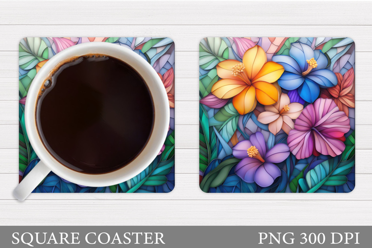 Tropical Flowers Coaster. Summer Square Coaster Design
