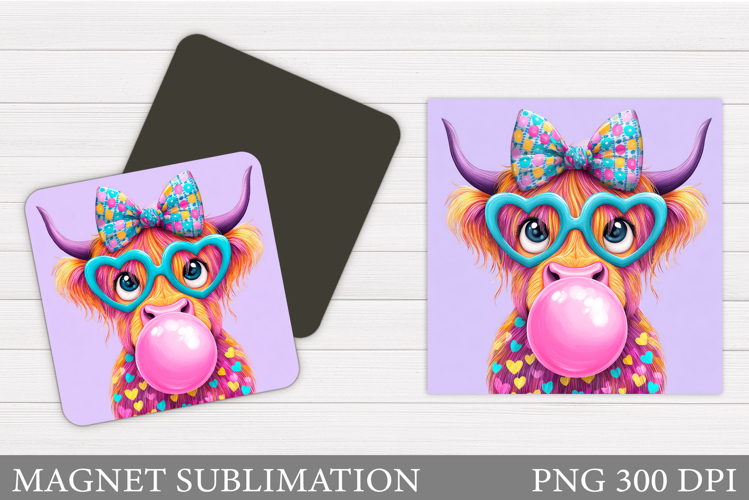 Highland Cow Magnet Design. Cute Cow Sublimation