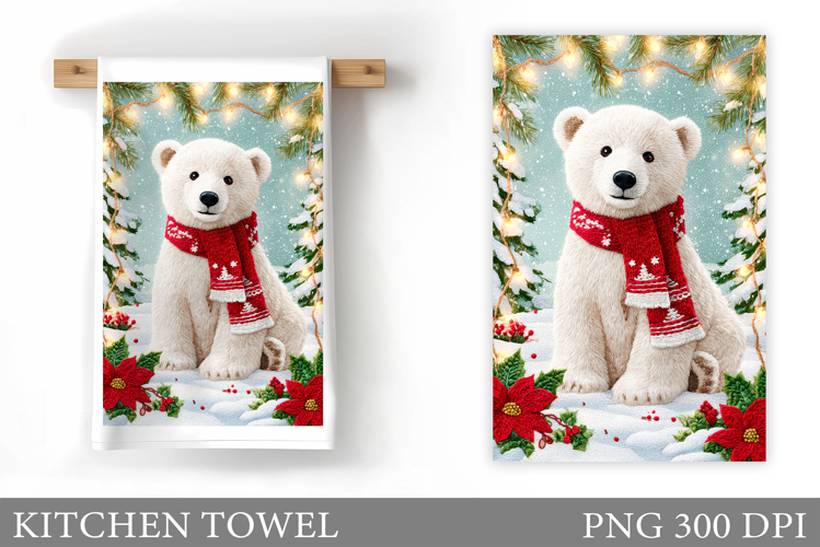 Polar Bear Kitchen Towel. Christmas Kitchen Towel Design