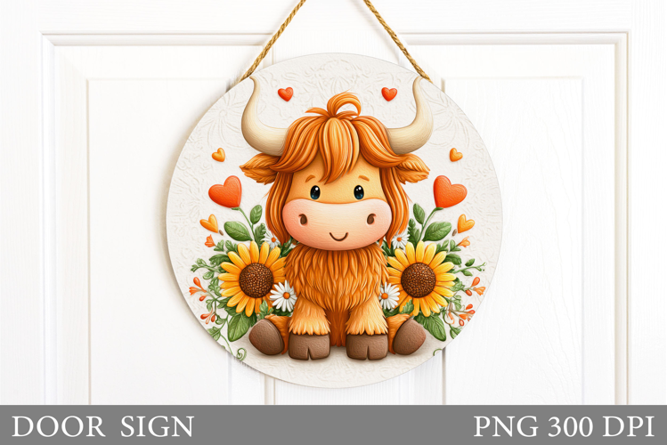 Cute Cow Door Sign Design. Cow Flowers Door Sign Sublimation