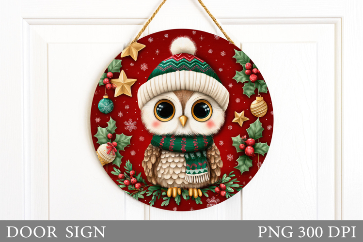 Christmas Owl Door Sign. Christmas Door Sign Sublimation
