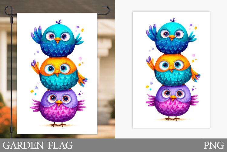 Funny Birds Garden Flag Design. Cute Birds Sublimation