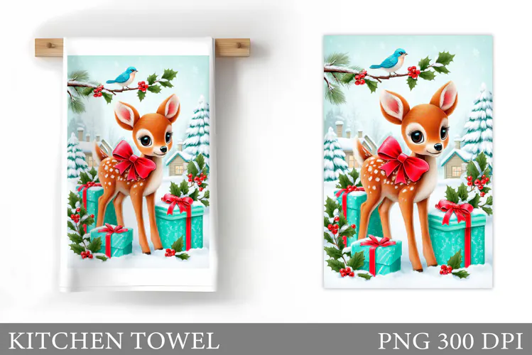 Christmas Deer Kitchen Towel. Christmas Kitchen Towel Design