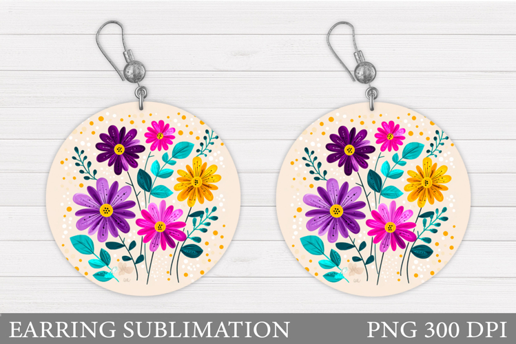 Flowers Earring Design. Floral Earring Sublimation