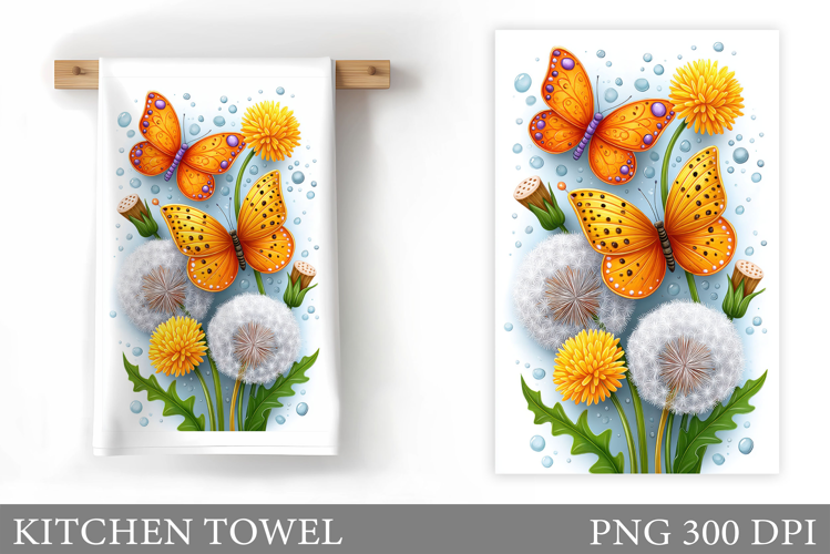 Butterflies Kitchen Towel. Flowers Kitchen Towel Design