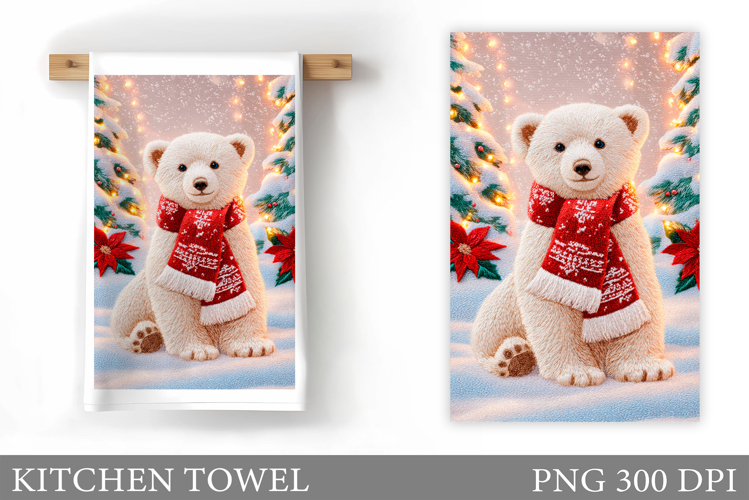Polar Bear Kitchen Towel. Christmas Kitchen Towel Design