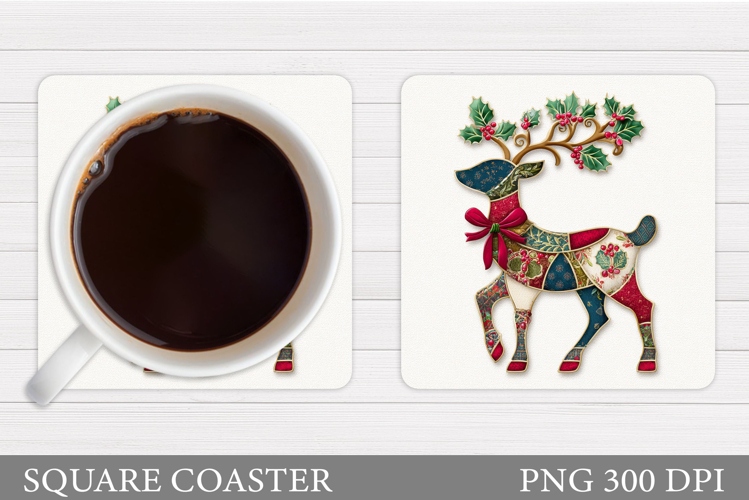 Patchwork Deer Coaster Design. Christmas Coaster Sublimation