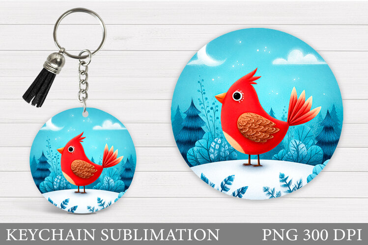 Cardinal Keychain Sublimation. Winter Bird Round Keychain example image 1