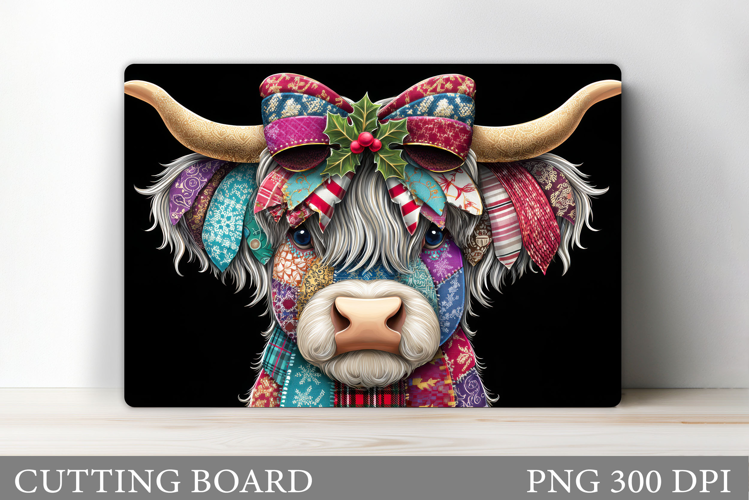 Christmas Patchwork Cow Cutting Board Sublimation
