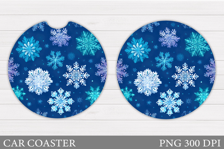 Snowflakes Car Coaster Design. Snowflakes Round Coaster