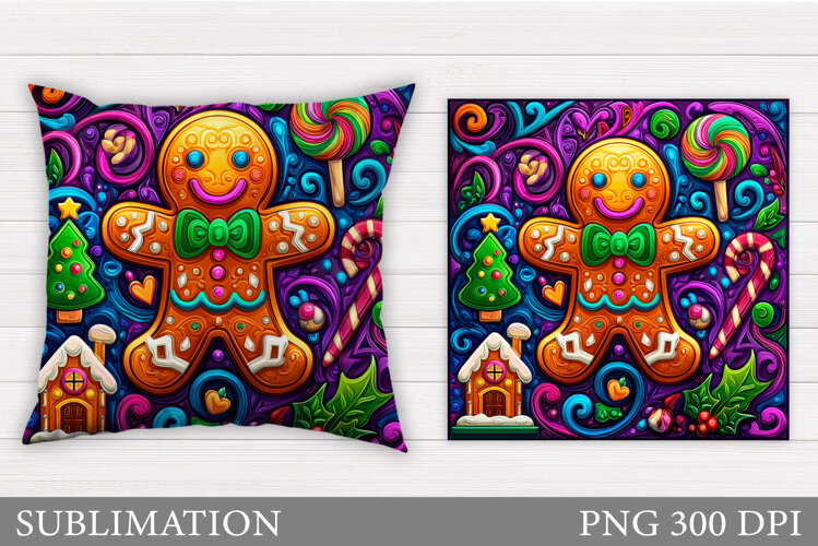 Gingerbread Pillow Design. Christmas Pillow Sublimation example image 1