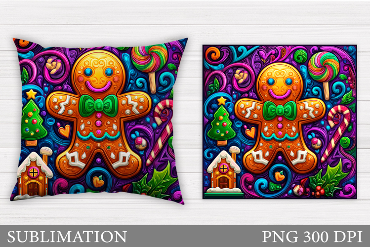 Gingerbread Pillow Design. Christmas Pillow Sublimation