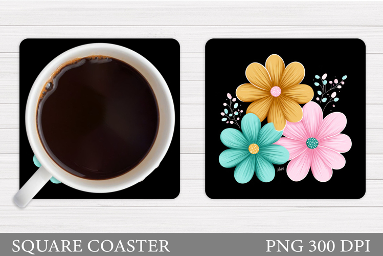Floral Coaster Design. Flowers Coaster Sublimation