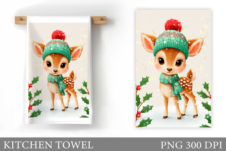 Christmas Deer Kitchen Towel. Christmas Kitchen Towel Design