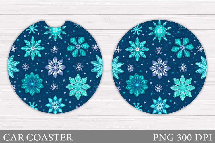 Snowflakes Car Coaster Design. Snowflakes Round Coaster