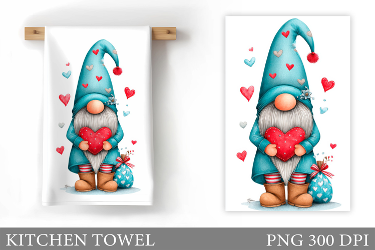 Valentine Gnome Kitchen Towel. Valentines Kitchen Towel