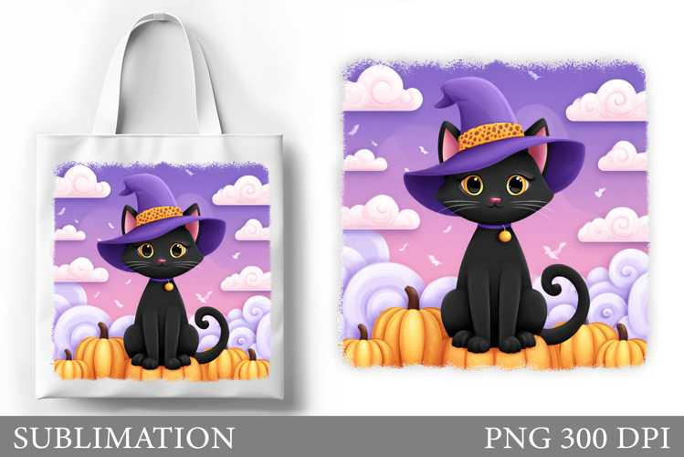 Halloween Cat Sublimation. Halloween Cat Tote Bag Design