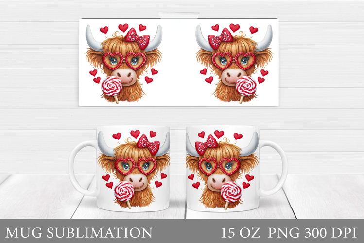 Valentines Cow Mug Sublimation. Valentines Mug Wrap Design