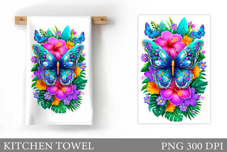 Butterfly Kitchen Towel Design. Butterfly Sublimation example image 1
