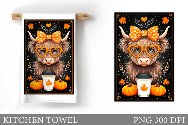Fall Cow Kitchen Towel. Fall Kitchen Towel Sublimation