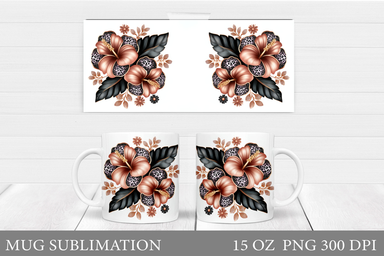 Floral Mug Wrap Design. Flowers Mug Sublimation